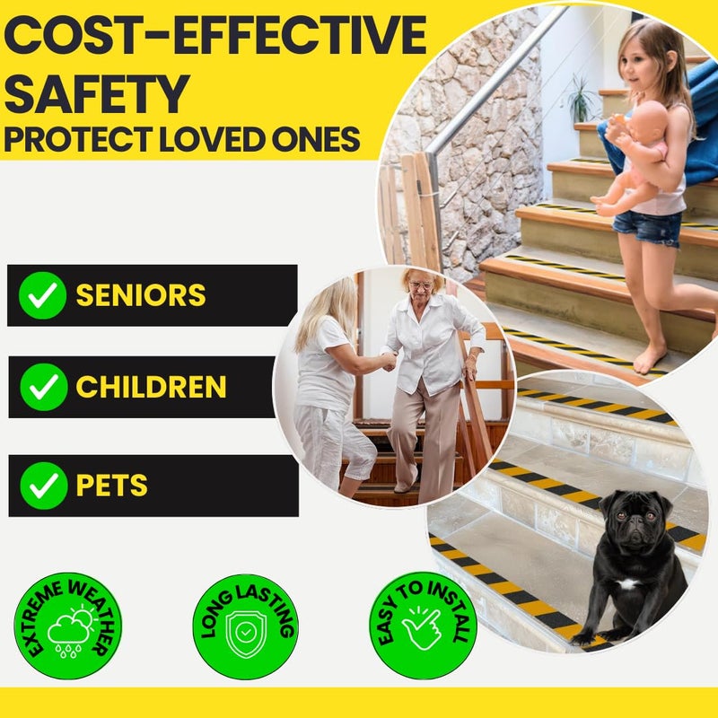Slip No More! Grip Tape - Heavy Duty Hazard Tape Roll - Black and Yellow 2in x 30ft. Waterproof, Non Skid Tape for Stairs & Ramps. Yellow Caution Floor Tape for Indoors/Outdoors. Friction Tape Covers 10 Stairs. - Image 4